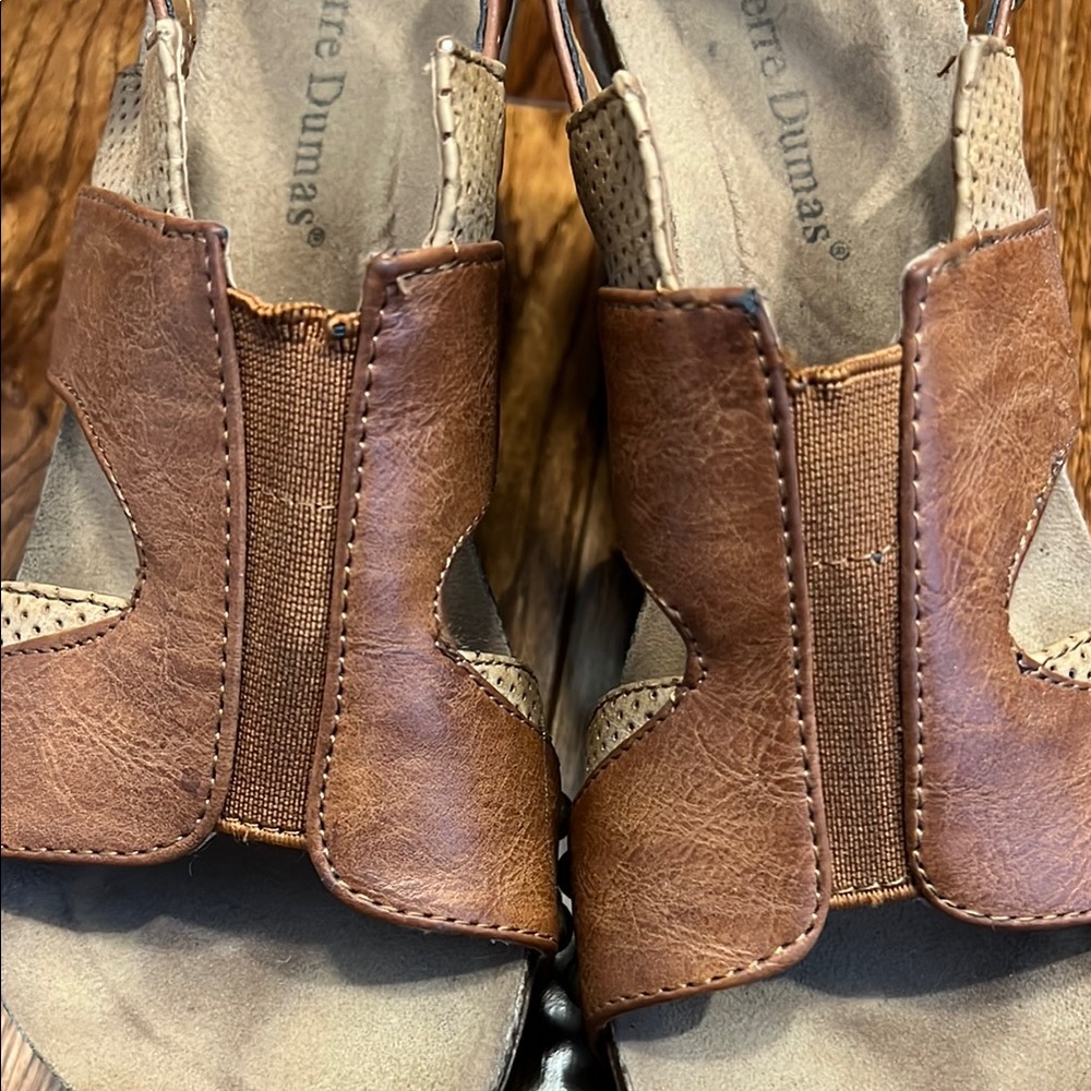 Pierre Dumas Brown Leather Wedge Sandals - Picture 5 of 5